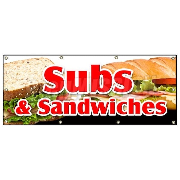 Signmission SUBS & SANDWICHES BANNER SIGN hero hoagie huge homemade grinders drinks B-96 Subs & Sandwiches - main